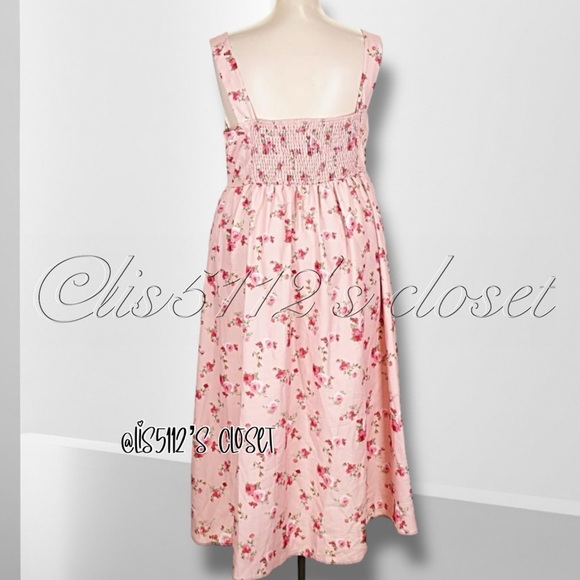 Cider Pink Rose Floral Woven Corset Midi Peasant Dress 3XL - Picture 6 of 15